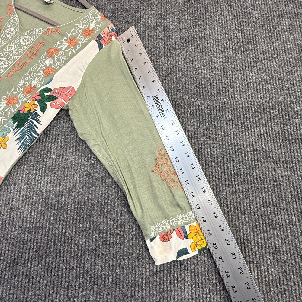 Haya Womens Embroidered‎ Floral Tunic Top Sage Green Long Sleeve Kurta Pakistan - Picture 9 of 10